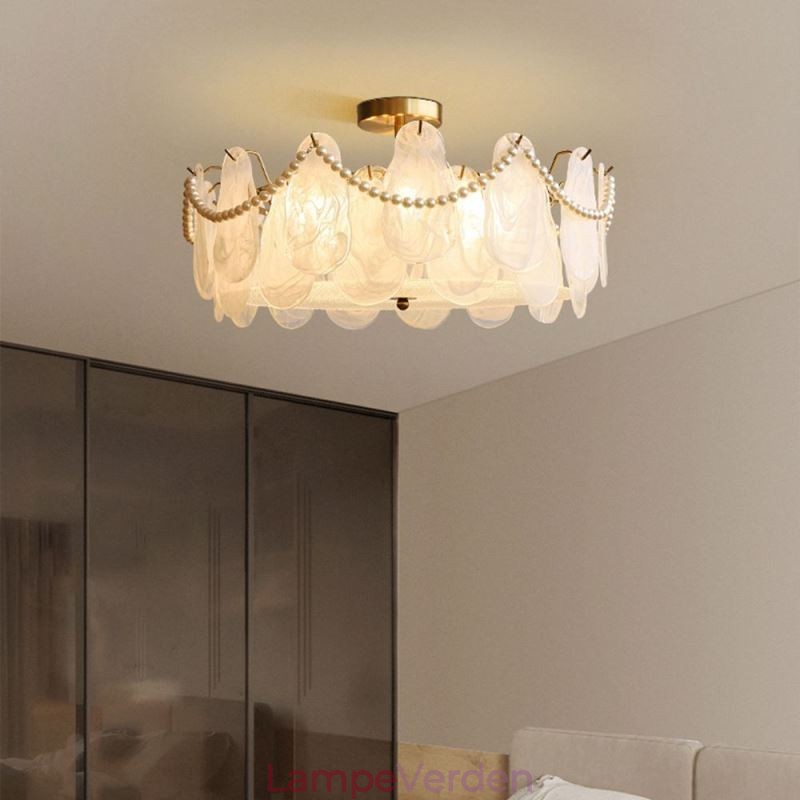 Europæisk jernloftslampe Elegant glasloftslampe