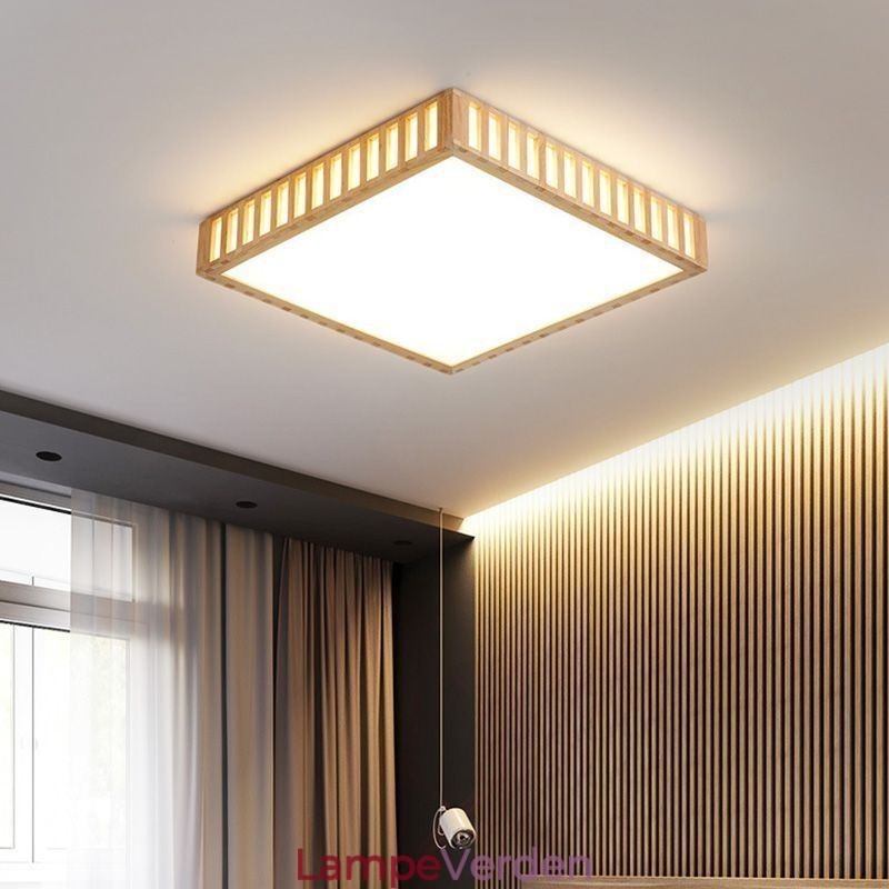 Japansk Loftslampe Firkantet Træ Loftslampe