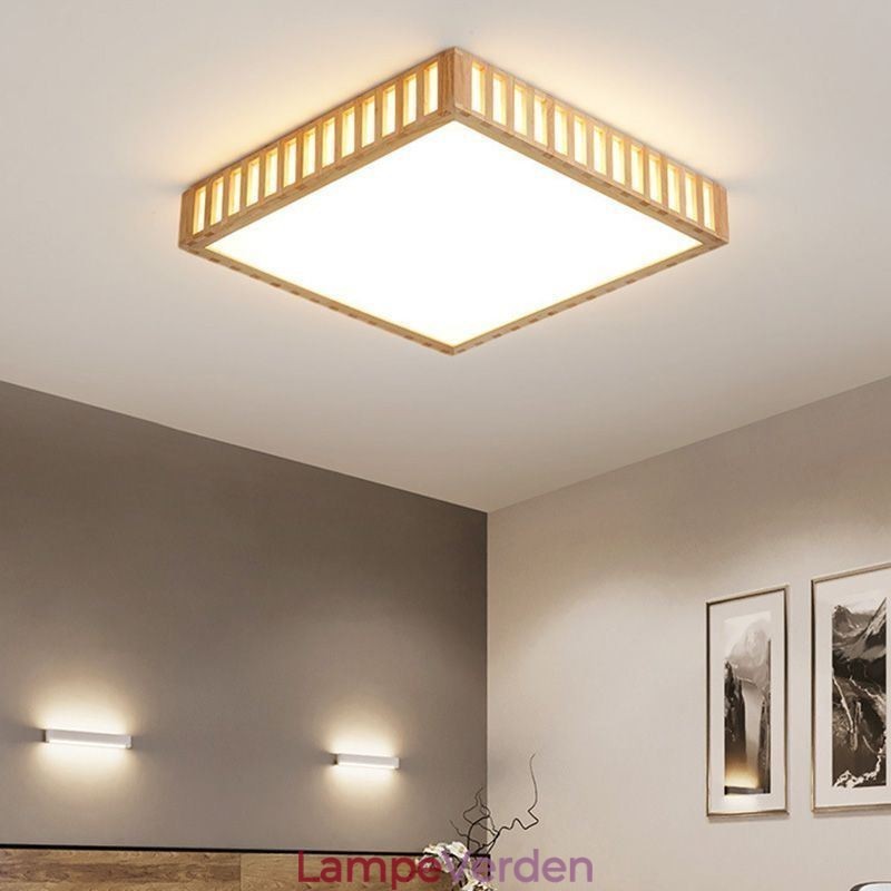 Japansk Loftslampe Firkantet Træ Loftslampe