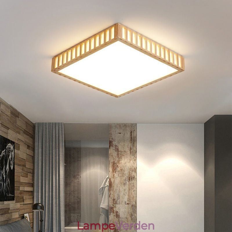 Japansk Loftslampe Firkantet Træ Loftslampe