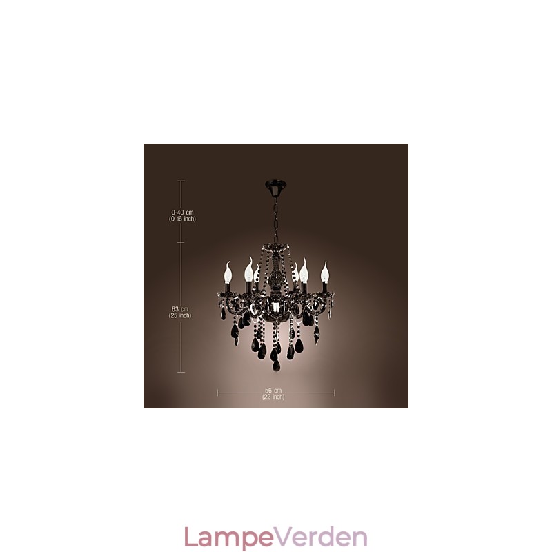 Lysekrone Sort Krystal Moderne 6 lys
