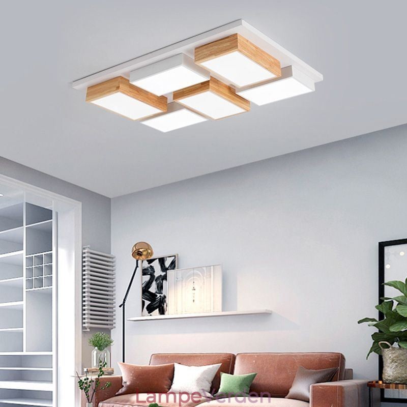 Moderne akryl loftslampe geometrisk træ loftslampe