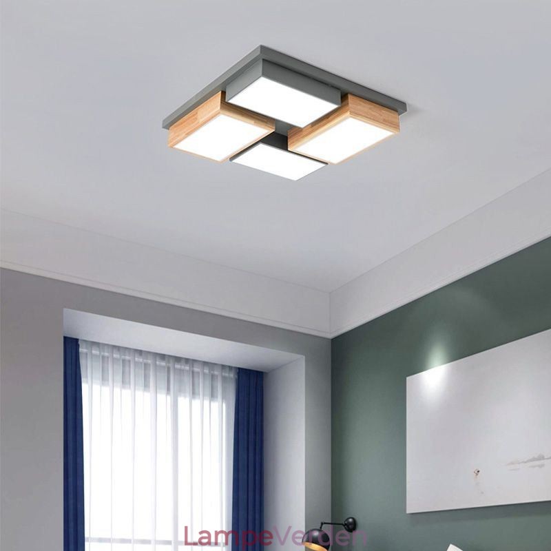 Moderne Loftslampe Geometrisk Træ Loftslampe