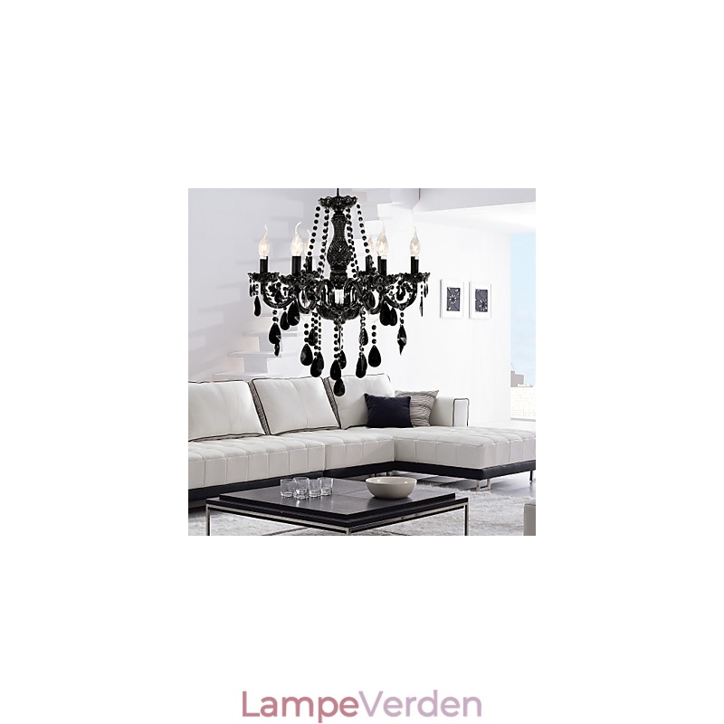Lysekrone Sort Krystal Moderne 6 lys