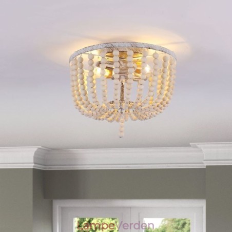 Bondegård træperler Flush Mount Celling Light 3 lysarmatur Bondegård træperler Flush Mount Celling Light 3 lysarmatur