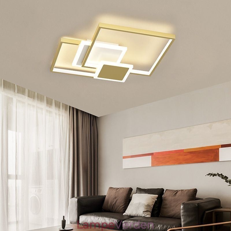 Moderne Golden Flush Mount Geometrisk Lysarmatur Loftslampe 2 Layer