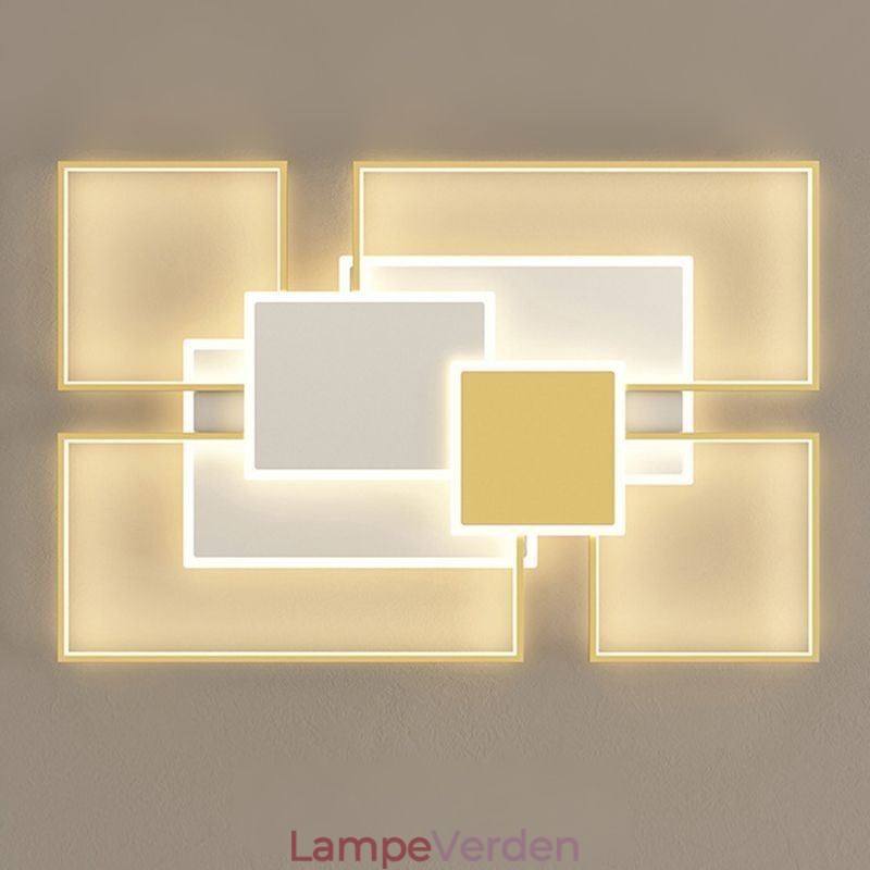 Moderne Golden Flush Mount Geometrisk Lysarmatur Loftslampe 2 Layer