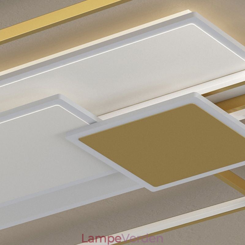 Moderne Golden Flush Mount Geometrisk Lysarmatur Loftslampe 2 Layer