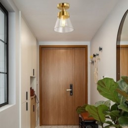Contemporary Glass Flush Ceiling Light 1 Lys Messing Finish