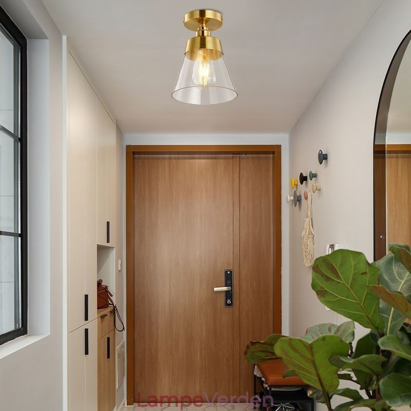 Contemporary Glass Flush Ceiling Light 1 Lys Messing Finish
