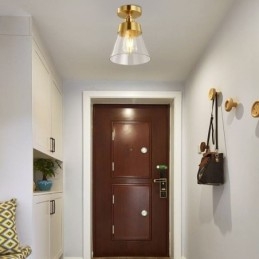 Contemporary Glass Flush Ceiling Light 1 Lys Messing Finish
