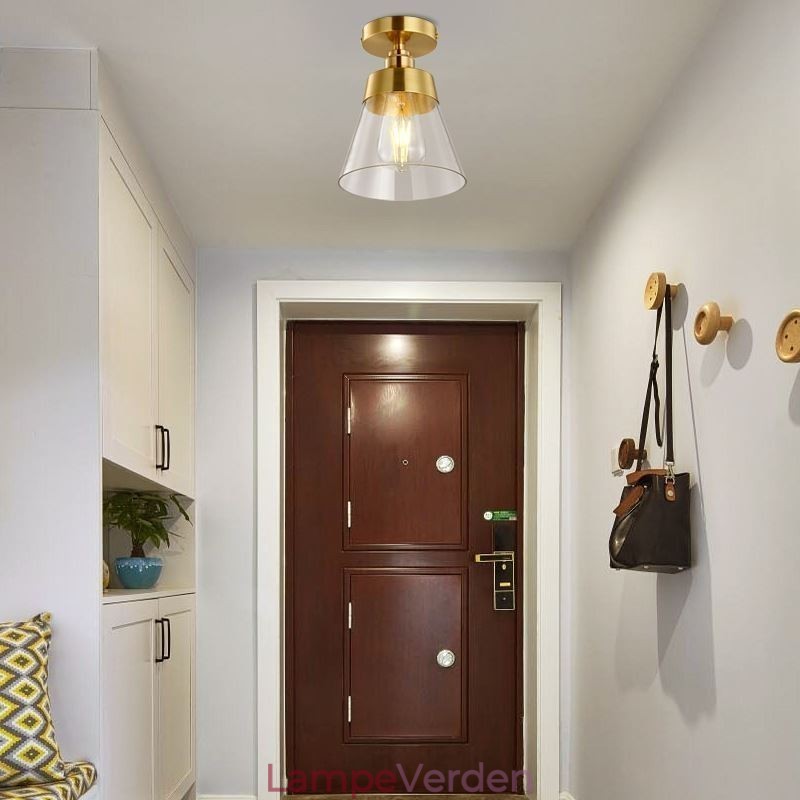 Contemporary Glass Flush Ceiling Light 1 Lys Messing Finish