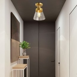 Contemporary Glass Flush Ceiling Light 1 Lys Messing Finish