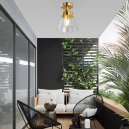Contemporary Glass Flush Ceiling Light 1 Lys Messing Finish