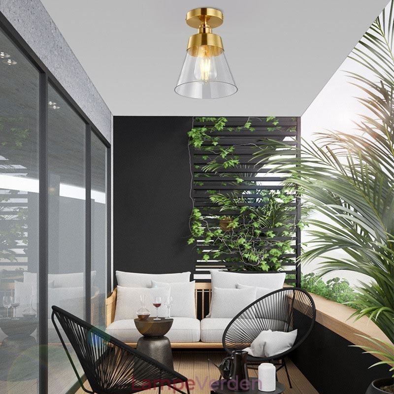 Contemporary Glass Flush Ceiling Light 1 Lys Messing Finish