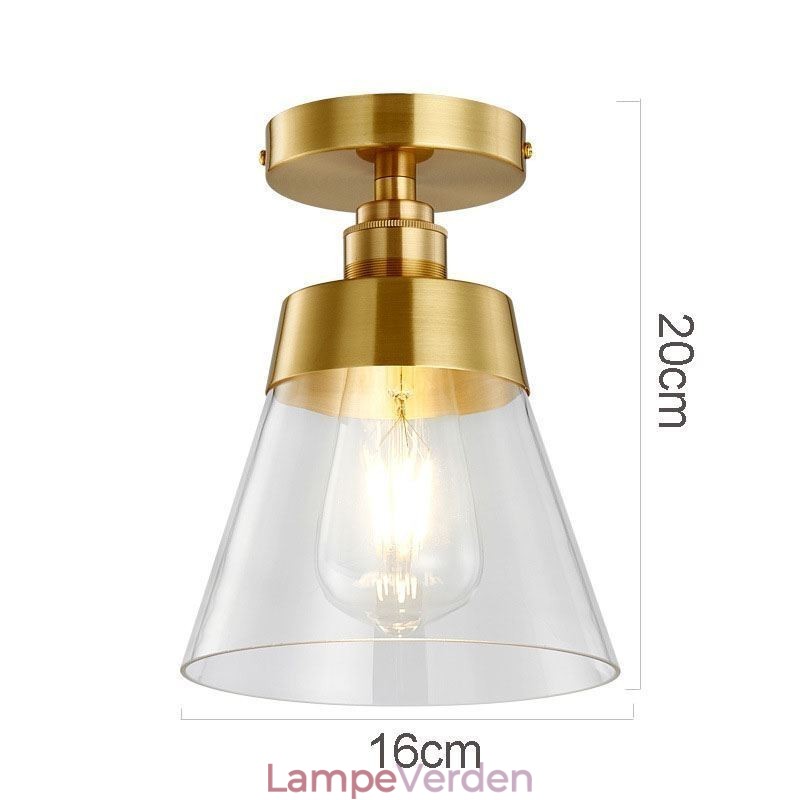 Contemporary Glass Flush Ceiling Light 1 Lys Messing Finish