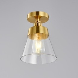 Contemporary Glass Flush Ceiling Light 1 Lys Messing Finish
