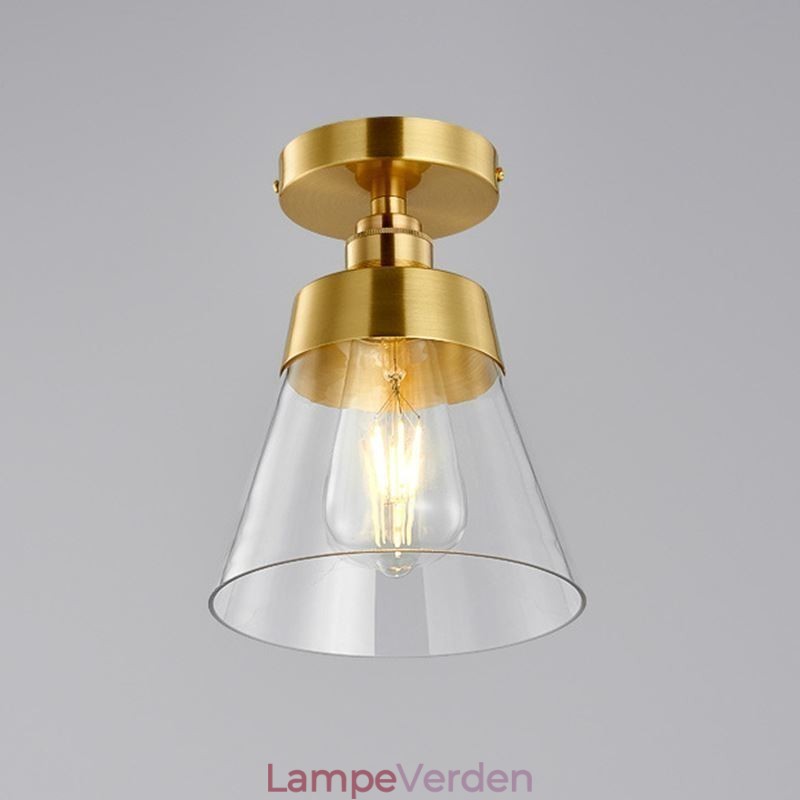 Contemporary Glass Flush Ceiling Light 1 Lys Messing Finish