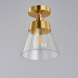 Contemporary Glass Flush Ceiling Light 1 Lys Messing Finish