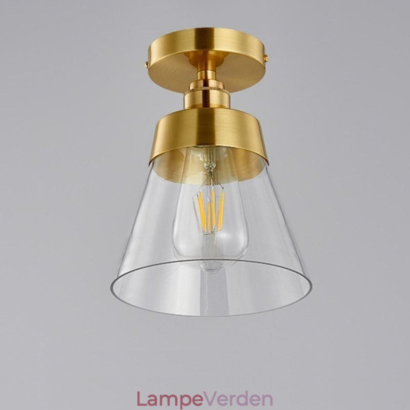 Contemporary Glass Flush Ceiling Light 1 Lys Messing Finish