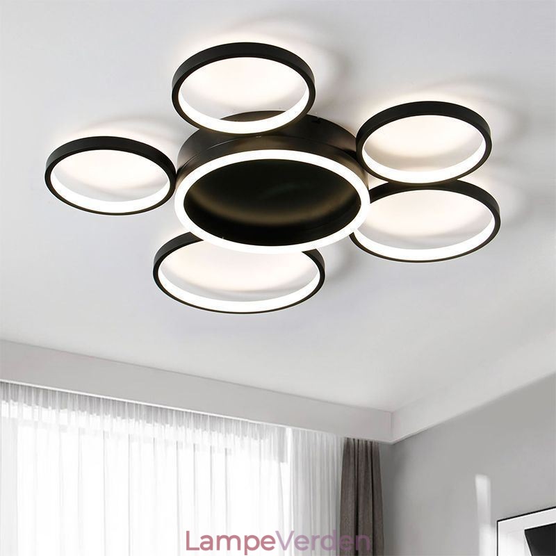 Moderne loftslampe med 6 ringer i akryl