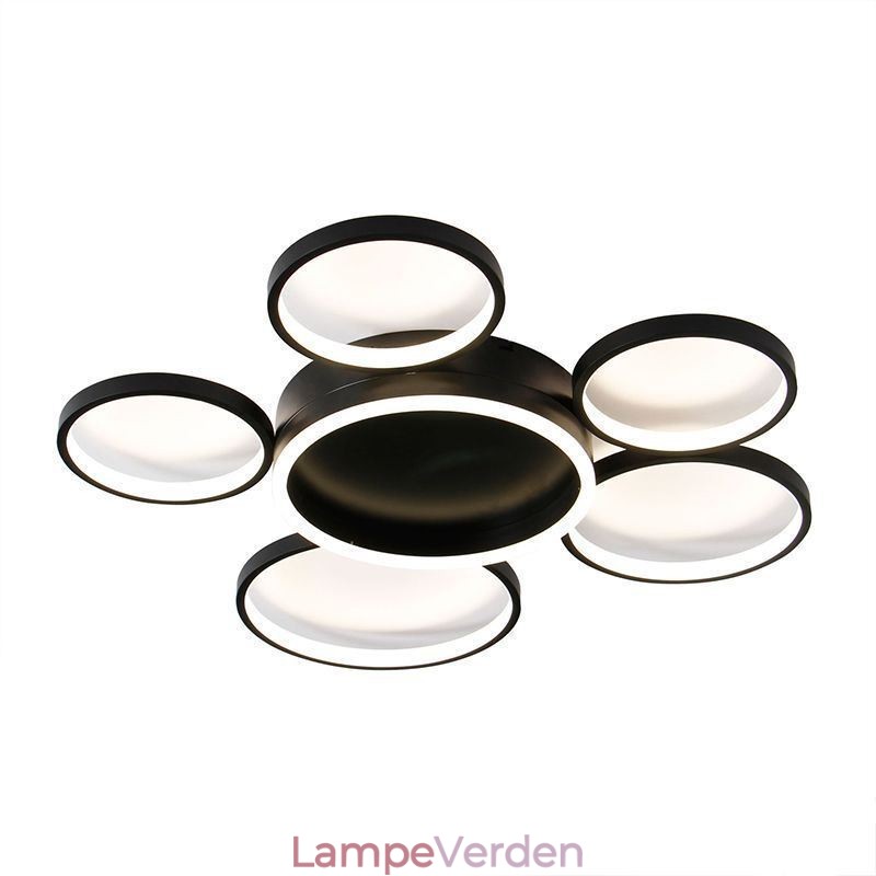 Moderne loftslampe med 6 ringer i akryl