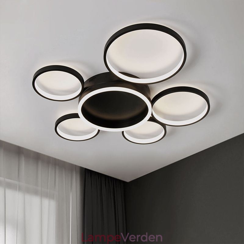 Moderne loftslampe med 6 ringer i akryl