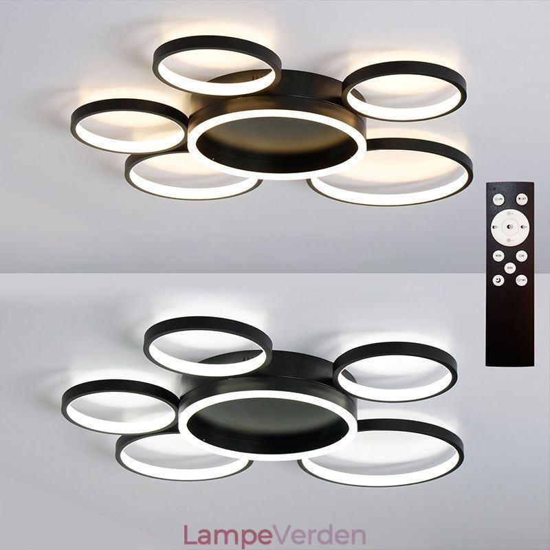 Moderne loftslampe med 6 ringer i akryl