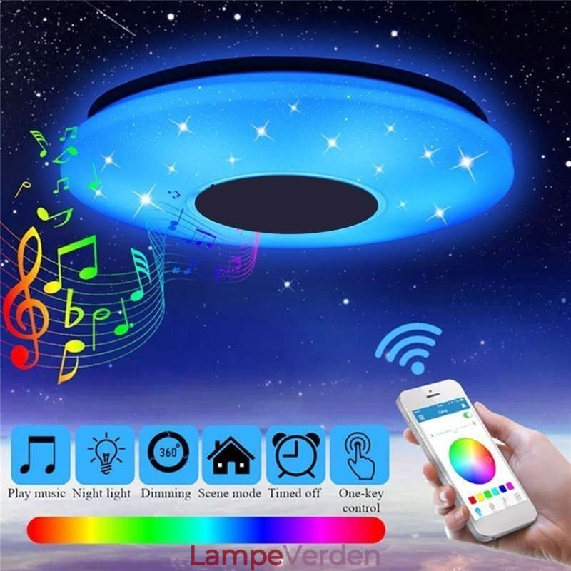 Flush Mount farverig loftslampe med Bluetooth musik højttaler timing funktion
