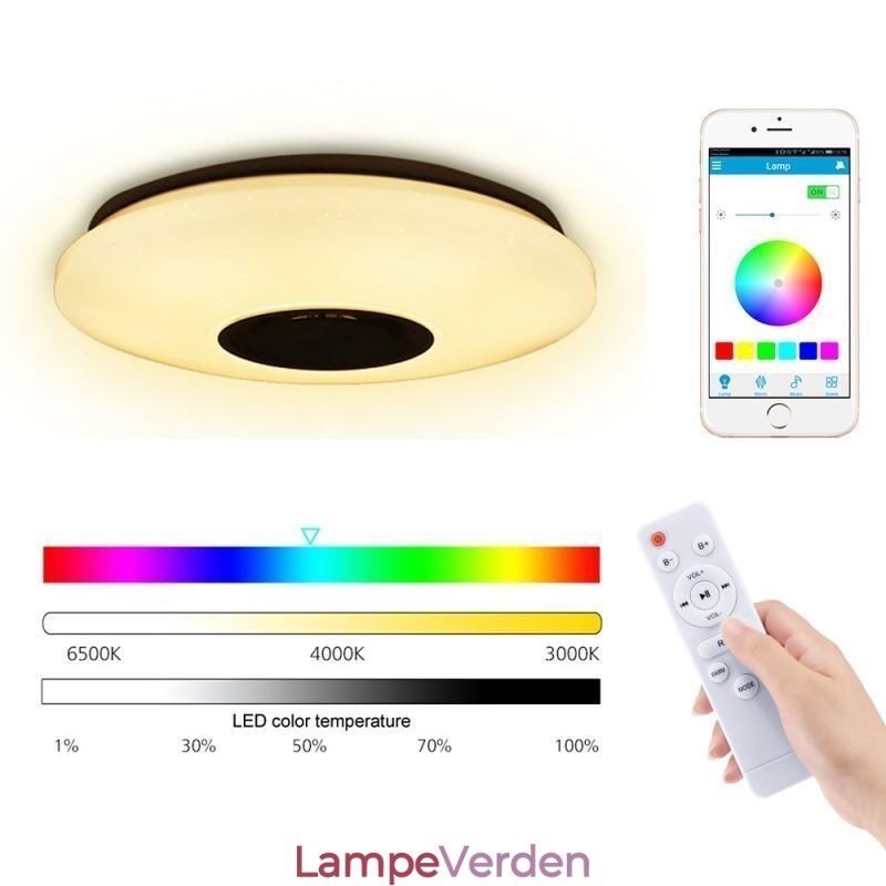 Flush Mount farverig loftslampe med Bluetooth musik højttaler timing funktion