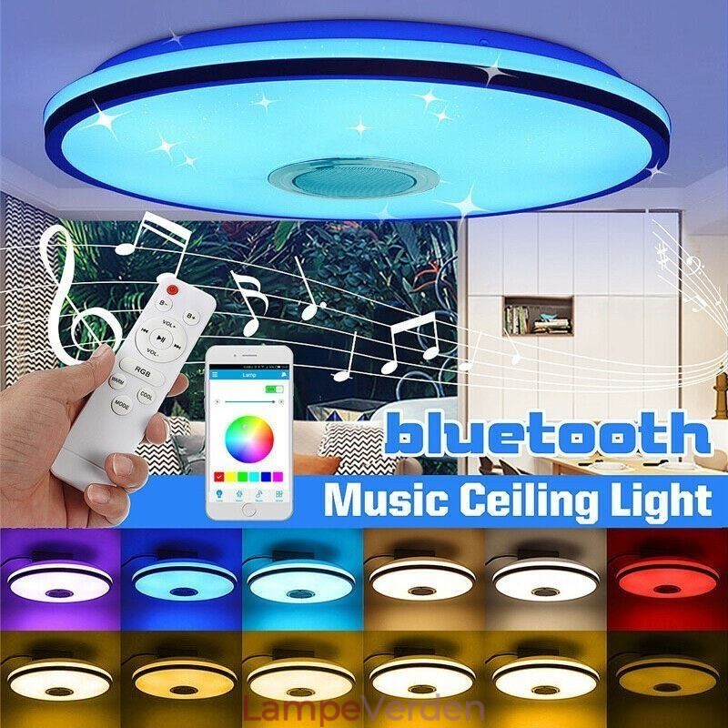 Flush Mount farverigt loftslys med Bluetooth musik højttaler timing funktion