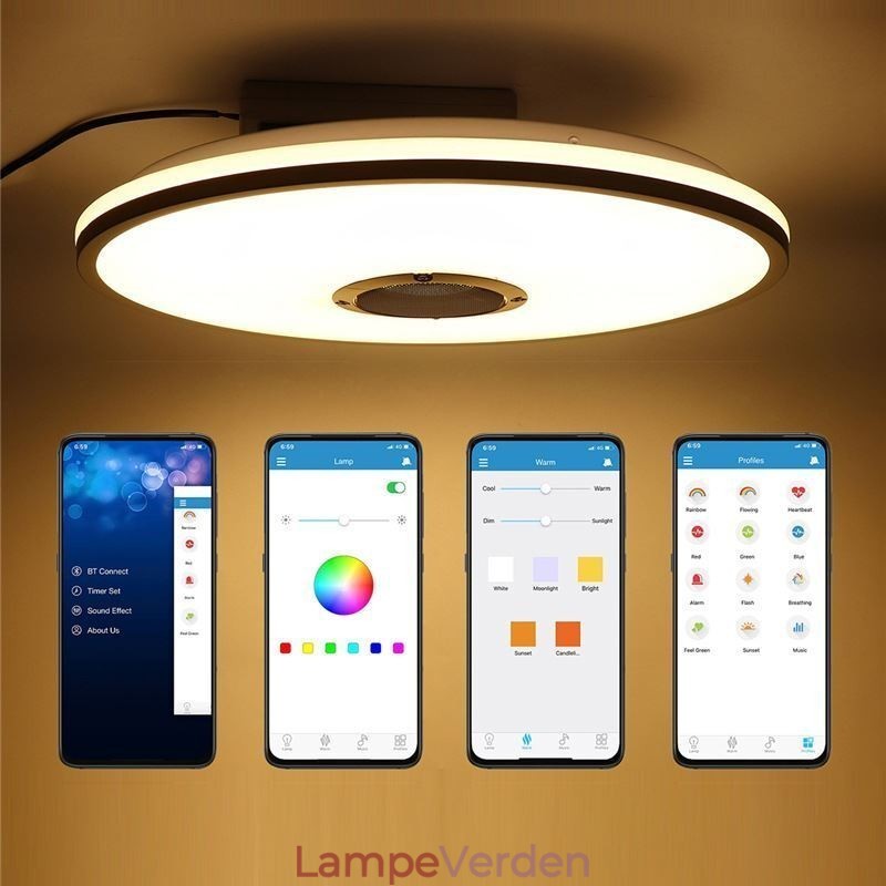 Flush Mount farverigt loftslys med Bluetooth musik højttaler timing funktion