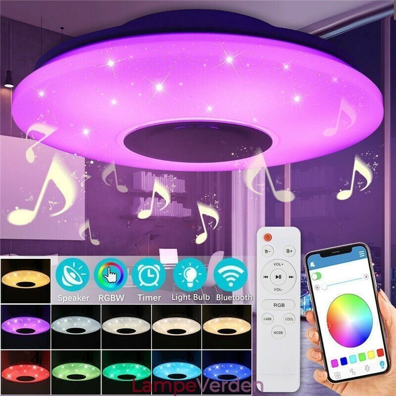 Flush Mount dekorativ lampe Fjernbetjening APP-kontrol Bluetooth-musikhøjttalerlampe