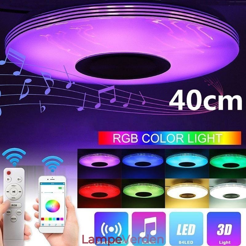 Flush Mount Loftslampe Dekorativ Lampe Fjernbetjening APP-kontrol Bluetooth-musikhøjttalerlampe