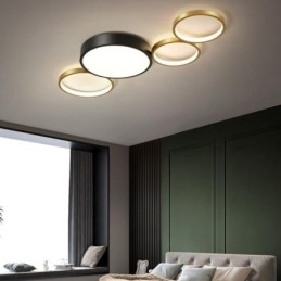 4 Ringe Flush Mount Loftslampe Unik sort+guld lampeskærmbelysning