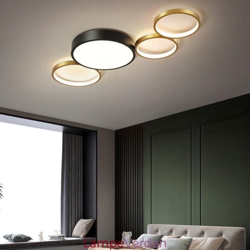 4 Ringe Flush Mount Loftslampe Unik sort+guld lampeskærmbelysning