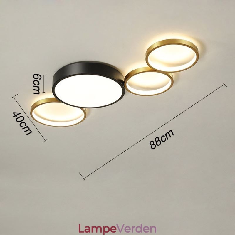 4 Ringe Flush Mount Loftslampe Unik sort+guld lampeskærmbelysning