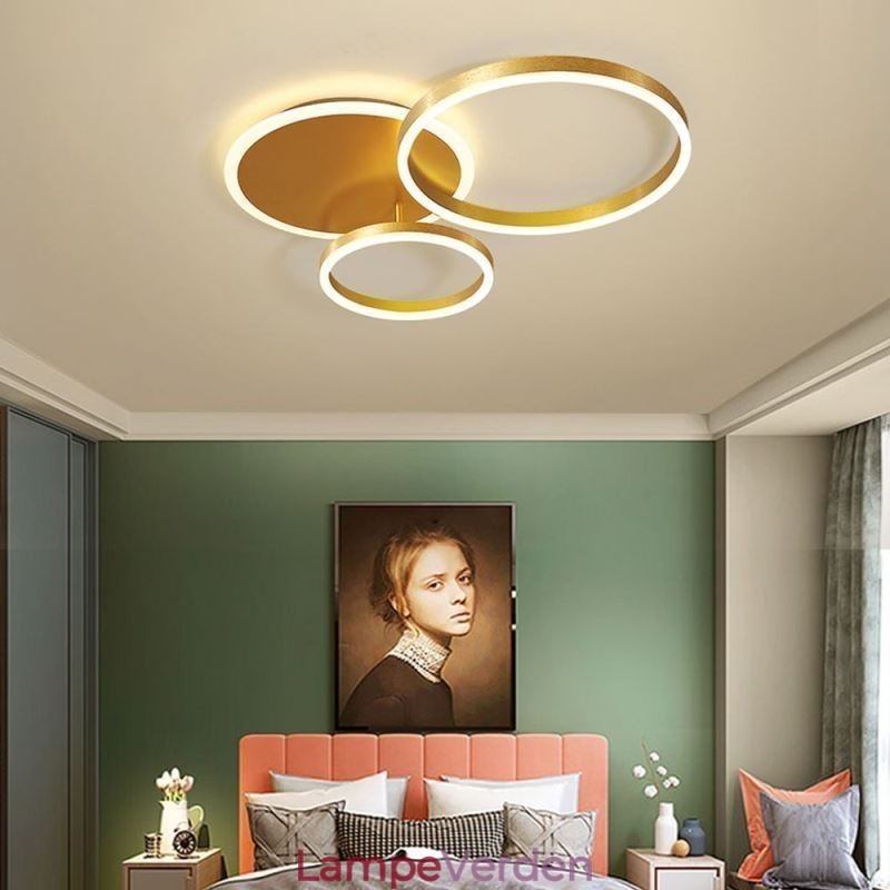 Moderne Flush Mount Rund Guld Loftslampe