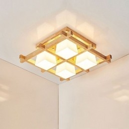 Nordic Square Grid Flush Mount Loftslampe Gummi Træ Light