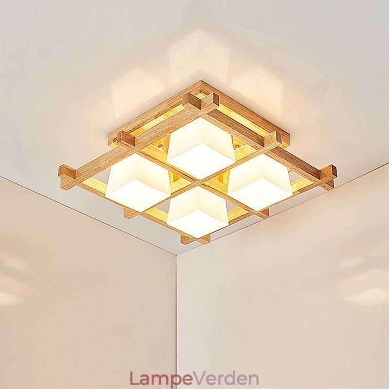 Nordic Square Grid Flush Mount Loftslampe Gummi Træ Light