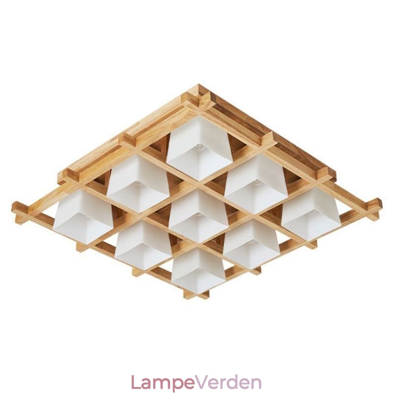 Nordic Square Grid Flush Mount Loftslampe Gummi Træ Light