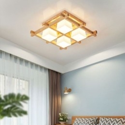 Nordic Square Grid Flush Mount Loftslampe Gummi Træ Light