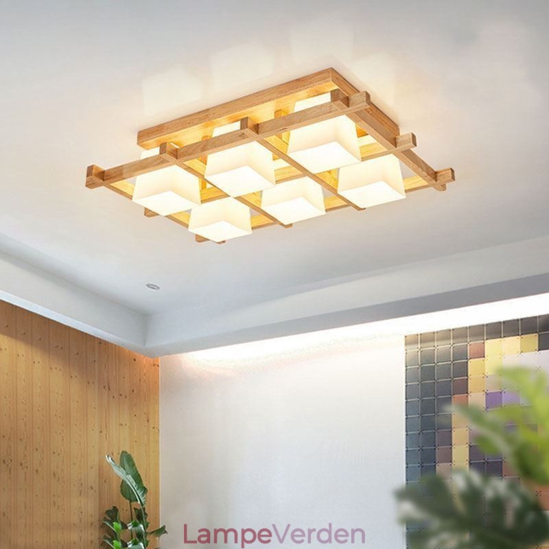 Nordic Square Grid Flush Mount Loftslampe Gummi Træ Light