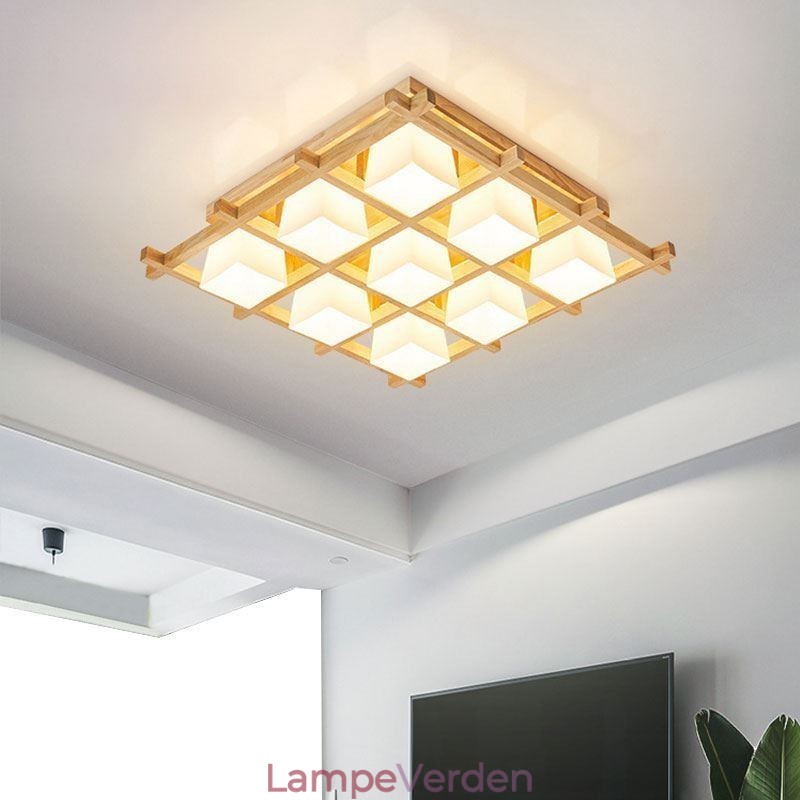 Nordic Square Grid Flush Mount Loftslampe Gummi Træ Light
