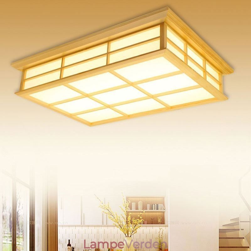 Japansk Cuboid Loftsbelysning Massivt Træ Loftsbelysning