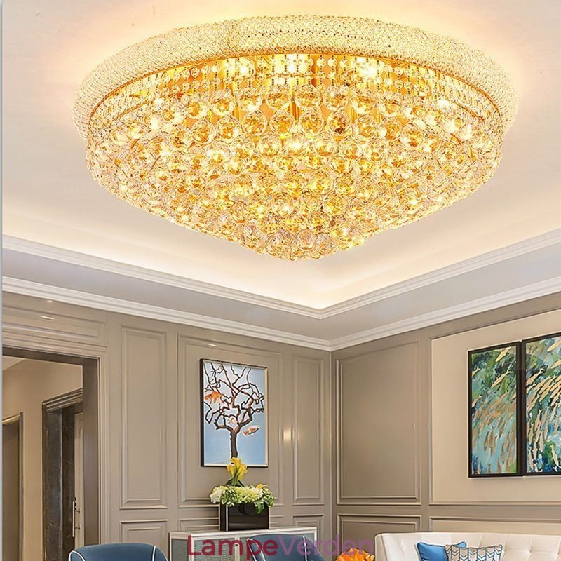 Europæisk Flush Mount Light Luksus Krystal Loftslampe