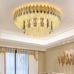 Krystal Flush Mount Rund galvaniseret Phoenix Tail Guld Luksus Decrative Loftslampe
