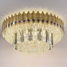 Krystal Flush Mount Rund galvaniseret Phoenix Tail Guld Luksus Decrative Loftslampe