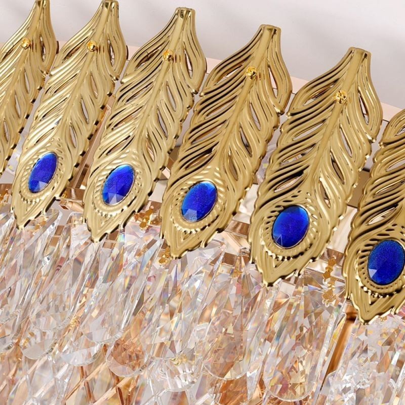 Krystal Flush Mount Rund galvaniseret Phoenix Tail Guld Luksus Decrative Loftslampe