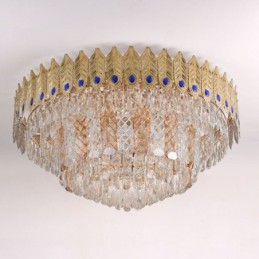 Krystal Flush Mount Rund galvaniseret Phoenix Tail Guld Luksus Decrative Loftslampe